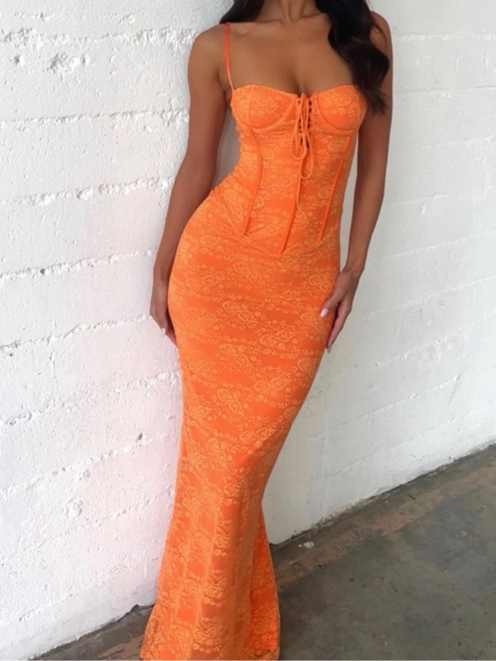 Outcast Ashby Maxi Dress Orange Lace Size M